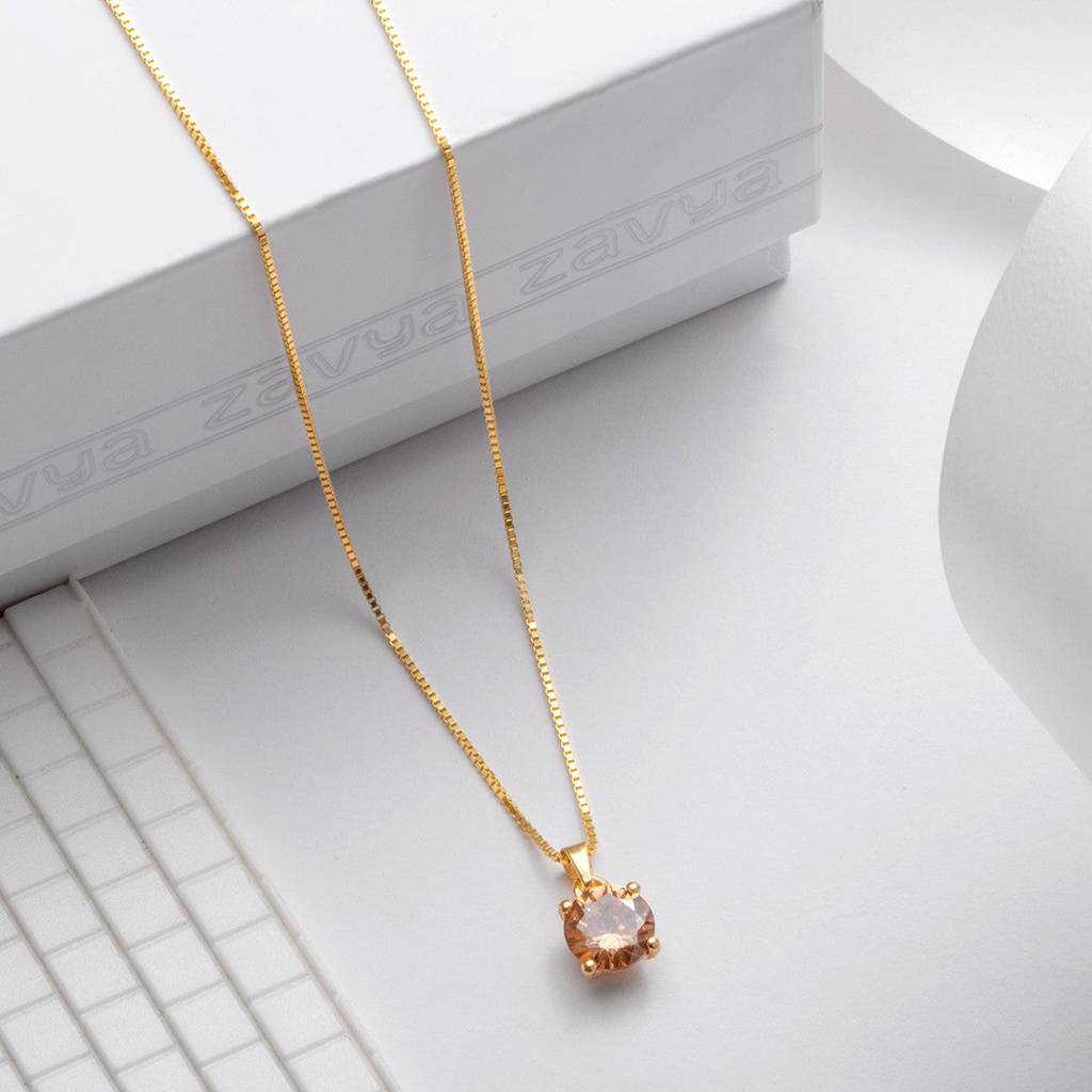Yellow Solitaire Box Chain Gold Plated 925 Sterling Silver Pendant With Chain : PEN-30031-C