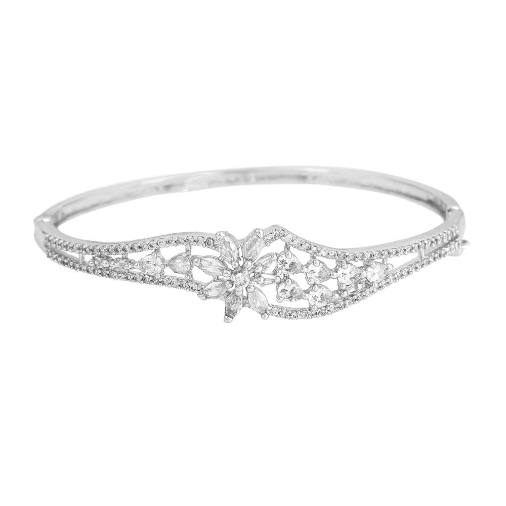 Glowing Sophistication: Elegant American Diamond Bracelet With Classic Rhodium Finish For Women : AD-084-IRWEBR