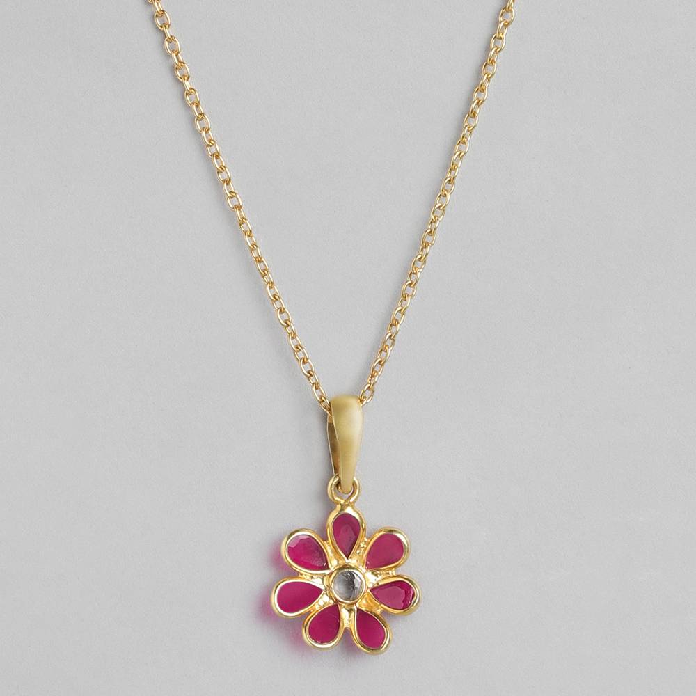 This Beautiful Red Ruby Flower Pendant Comes With A Sleek Pure 92.5 Silver Chain, A Perfect Accessory To Enhance Your St