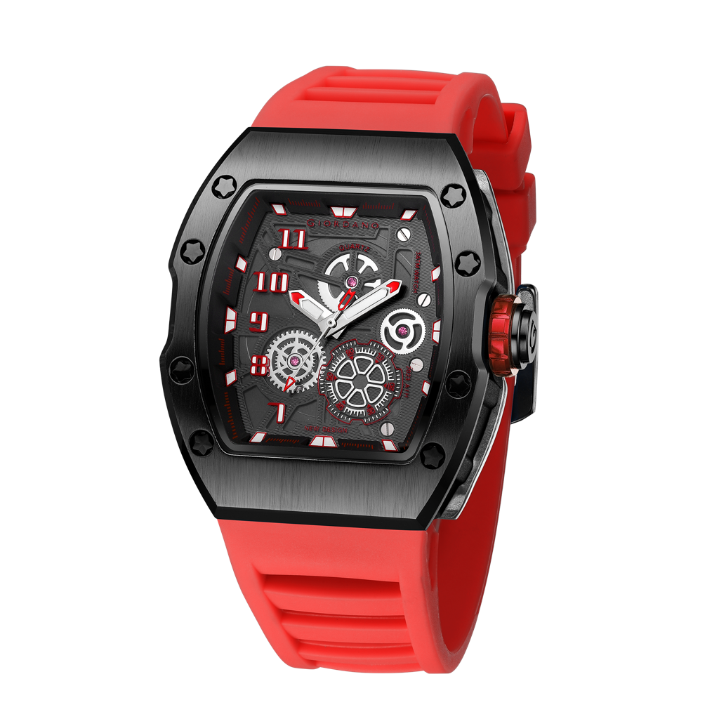 Giordano Sqaure Analog Casual Sporty Watch For Men – Mechanical-Inspired Design Dial, Quartz Movement, Silicon S : GZ-50150-02