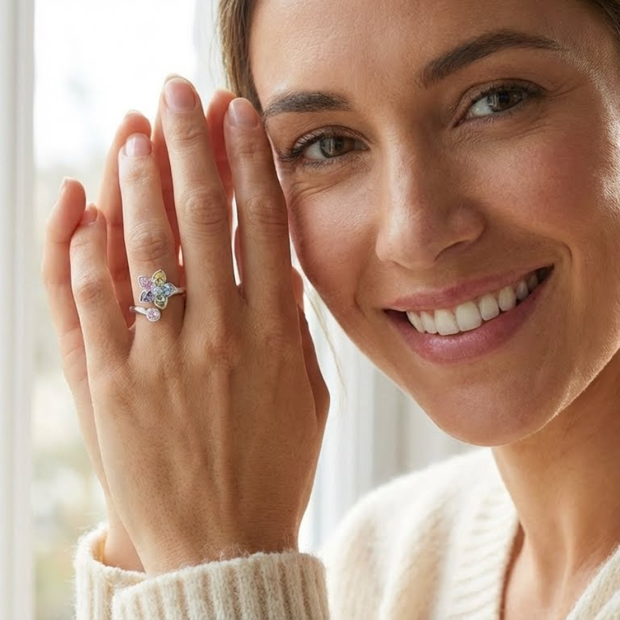 Colorful Floral Silver Plated Ring For Women | Playful Party Wear Jewelry : 2180459041