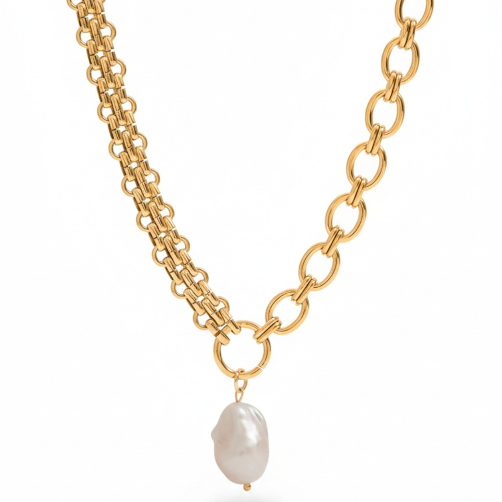 Chunky Chain Pearl Pendant Necklace : CAO0086JND