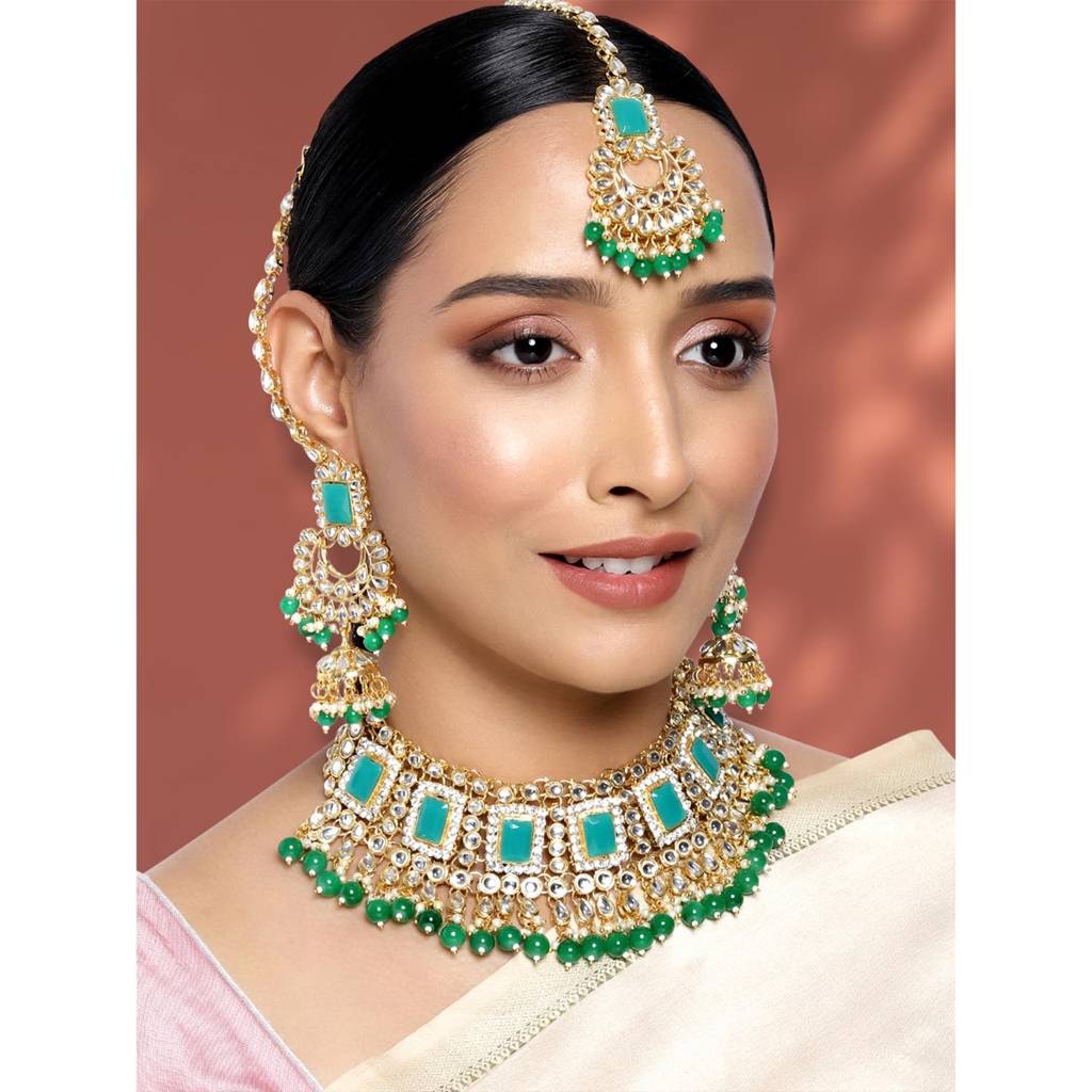 Peora Rani Padmavati Dulhan Bridal Kundan Pearl Choker Necklace With Earrings Maang Tikka For Women Girls Indian  : PF26N1383G