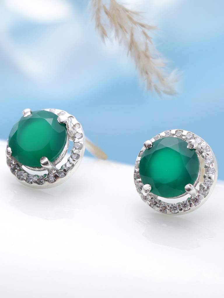 92.5 Silver Green Onyx Stud : U100SG003MY004