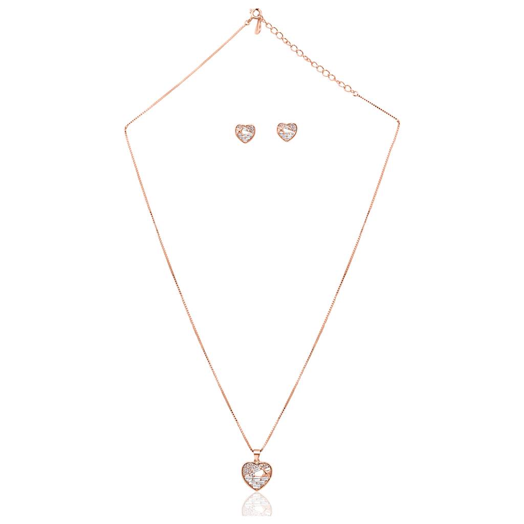 925 Pure Silver Zircon Studded Rose Gold Chain Pendant Set-Cps1018 : CPS1018