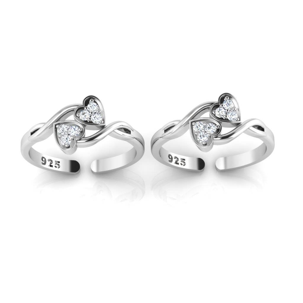 Iski Uski 925 Sterling Silver Hearts Cz Toe Rings