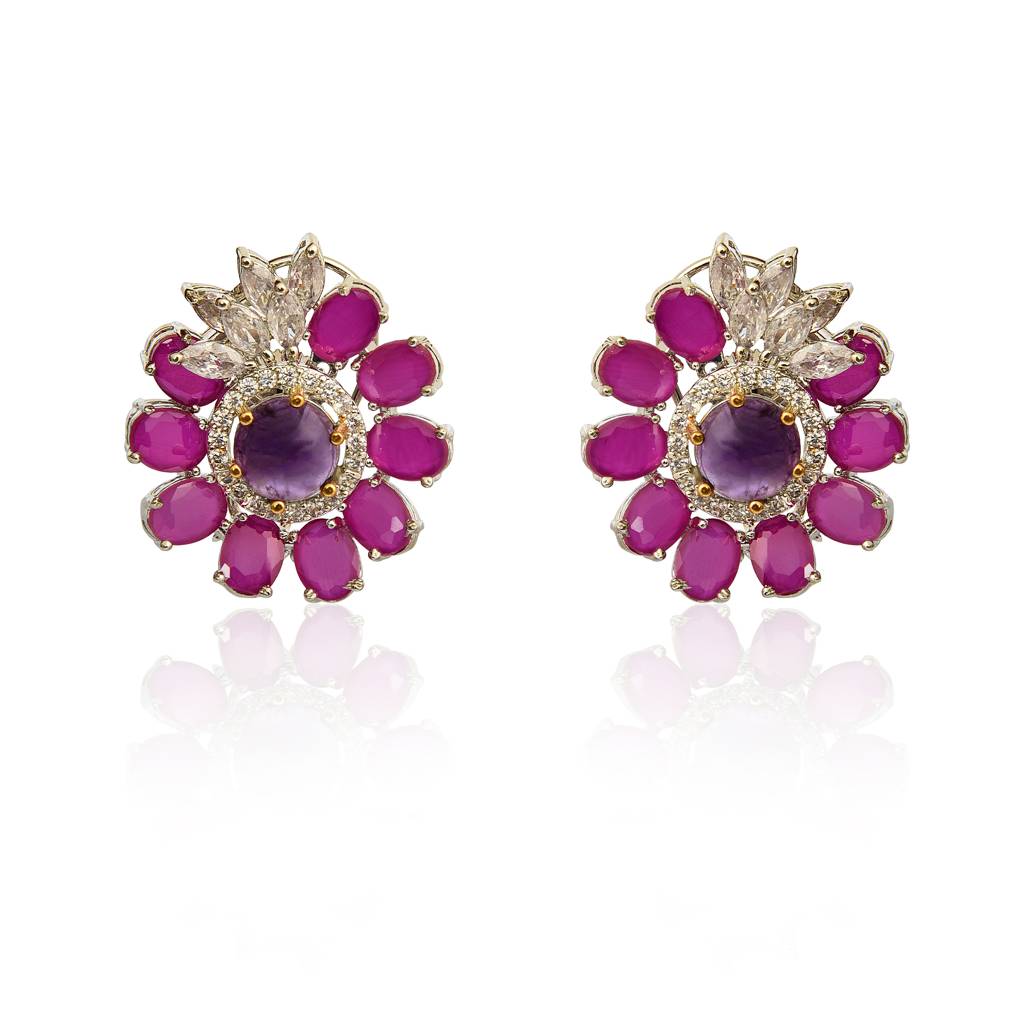 Red Flower Amd Amethyst Earring : IE894