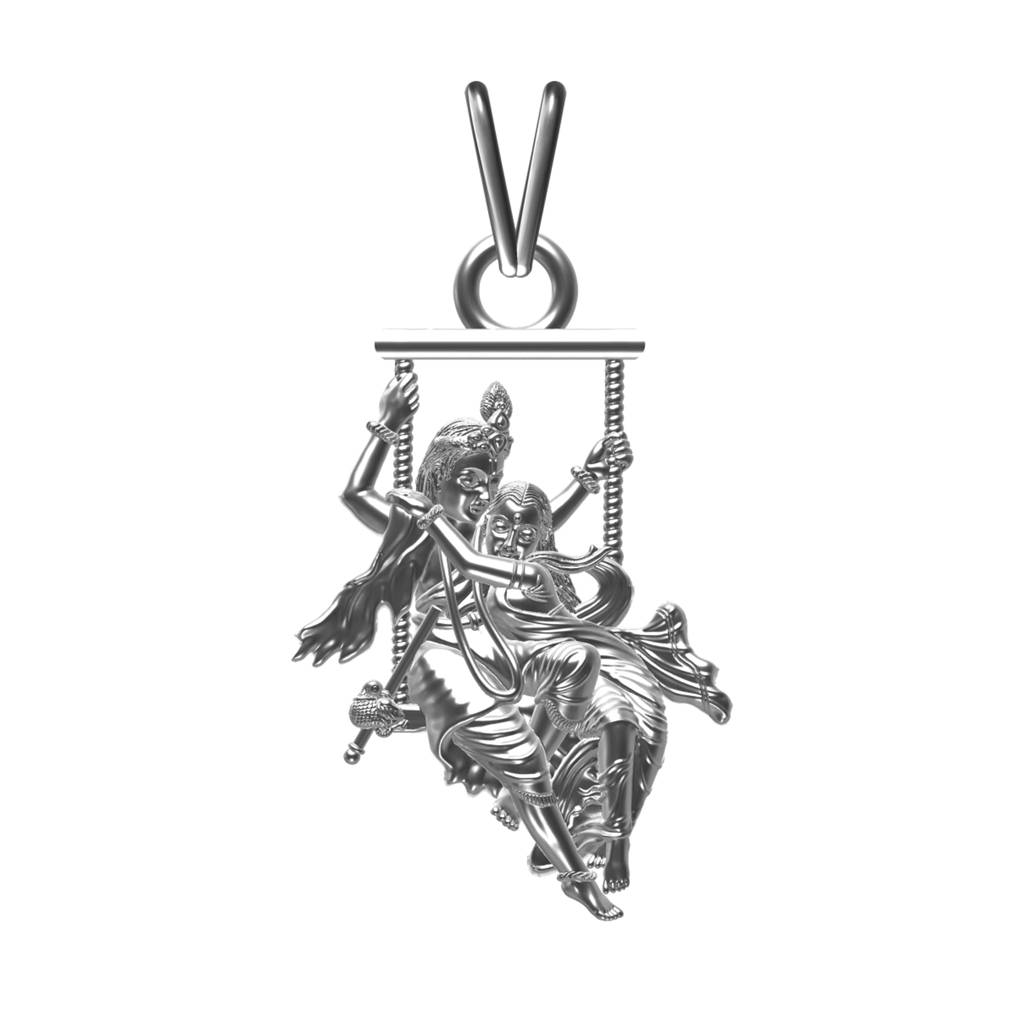 Silver Hindu God Krishna With Radha Blessing Statue Pendant : ZLGDP-1048