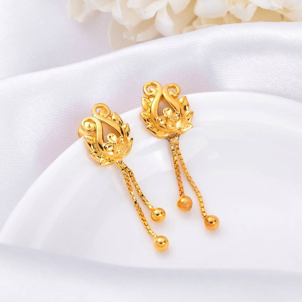 Nature'S Splendor 925 Sterling Silver Gold-Plated Flower & Leaf Earrings : EAR-20797-G
