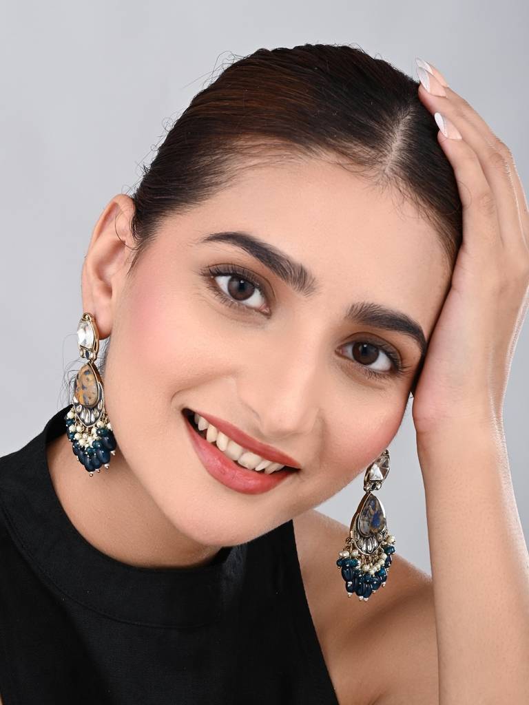 Gold Plated Two Tone Drop Earring : S24FAER405BLU