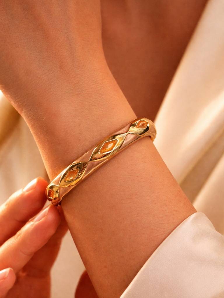Shades Of Beige Curve Bracelet – 18K Gold Plated Everyday Bracelet : ATB683SBCB