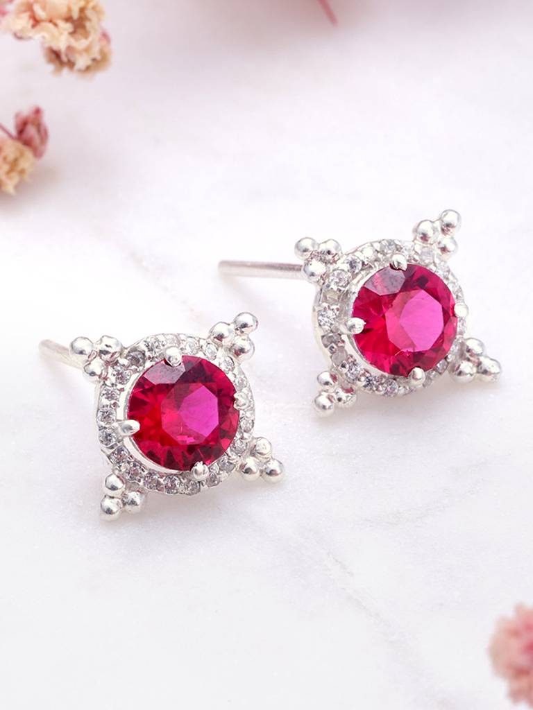 92.5 Silver Red Kundan Chakra Stud Earrings : U100SG004MY043