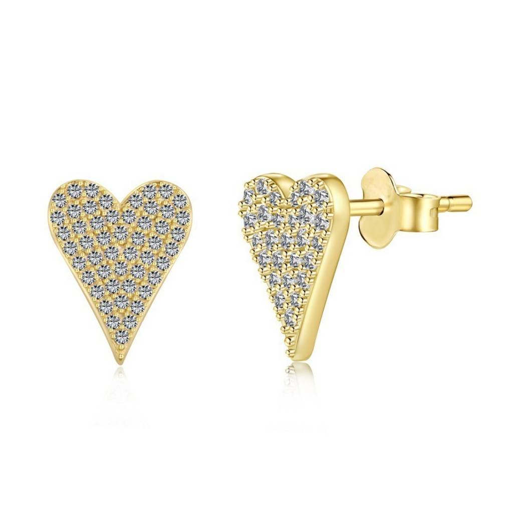 18K Gold Plated Waterproof, Anti-Tarnish Mini Heart Zircon Studs : AWU0125E204