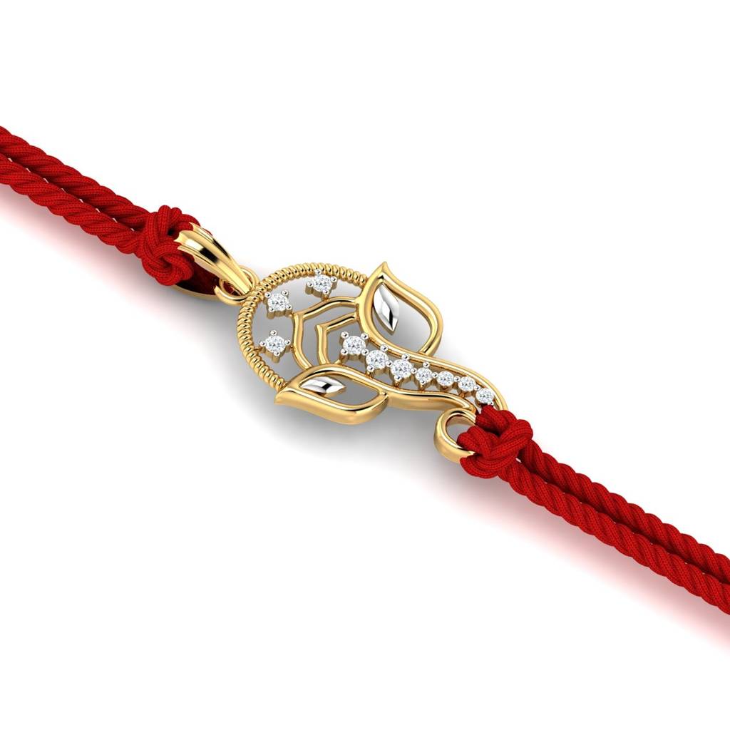 Eternz Certified Jewellery - KuberBox 9K Yellow Gold Vignaharta Diamond Rakhi Cum Pendant (One Size)