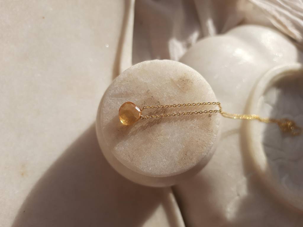 Citrine Heart Shaped Drop Pendant With 18Kt Gold Plated On Brass Chain : NO-Y-6225-16