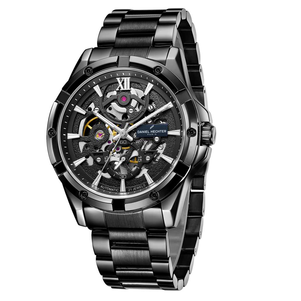 Paris Tech Collection Automatic Skeleton Wrist Watch For Men – Round Dial, Stainless Steel Strap, 21-Jewel Mechan : DHM1060-22