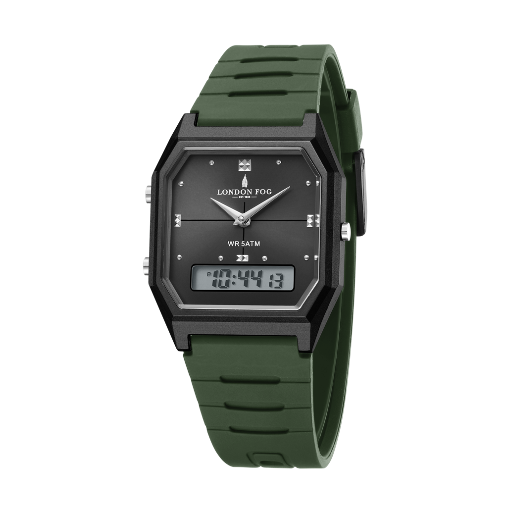 Analog-Digital Quartz Watch For Men With Square Dial, Crystal-Accent Hour Markers, Digital Time Display And Sili : LFM10014-03