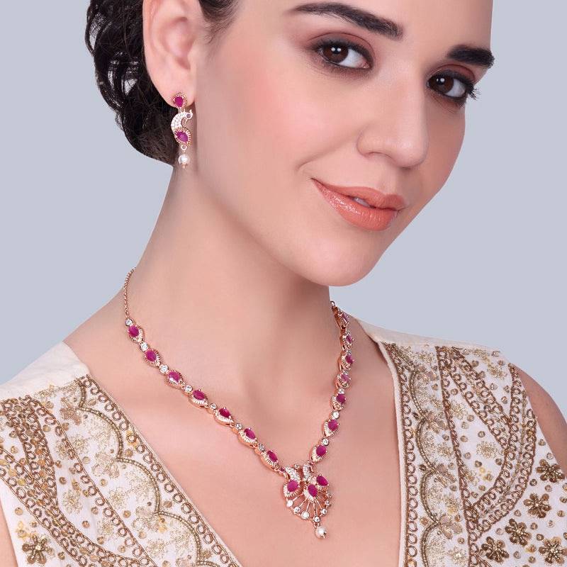 Morbagh Party Wear Dazzling Cz Necklace Set : AD-910-RGRBNKER
