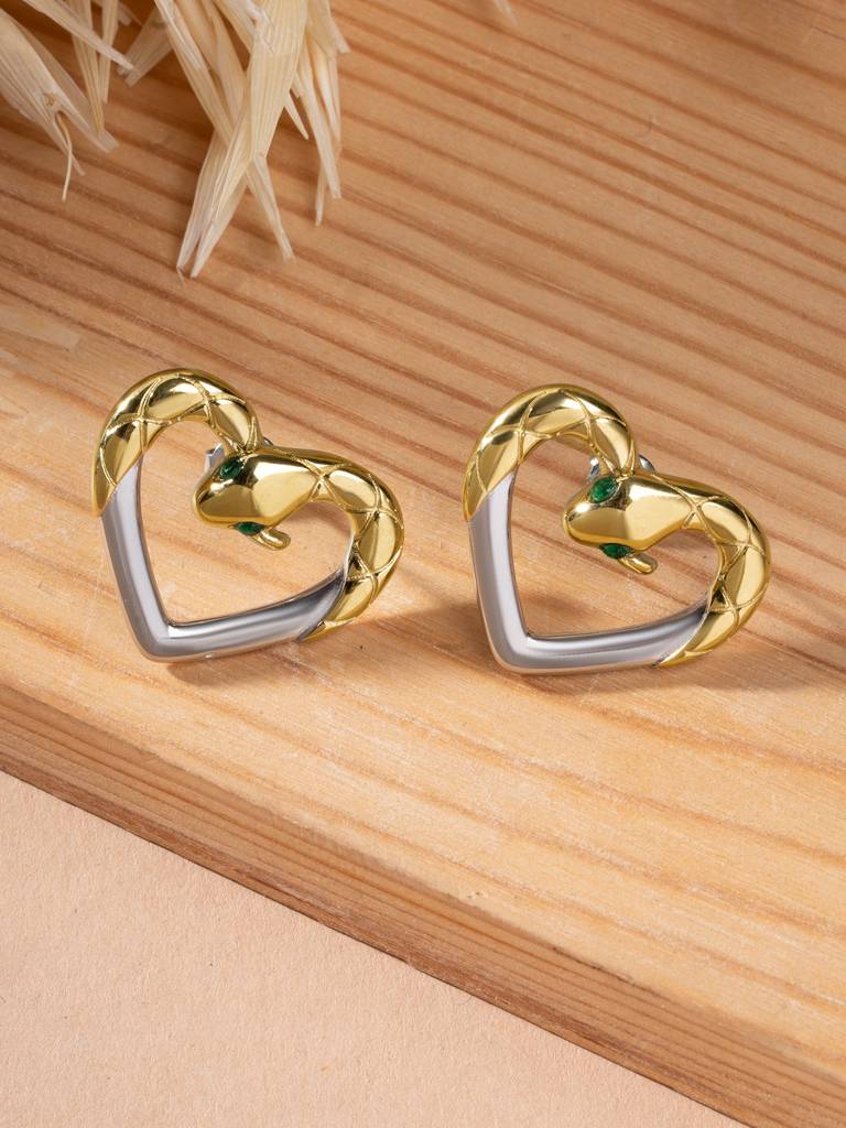Palmonas Serpent Embrace Heart Stud Earring For Women - Waterproof & Anti-Tarnish : ER0261
