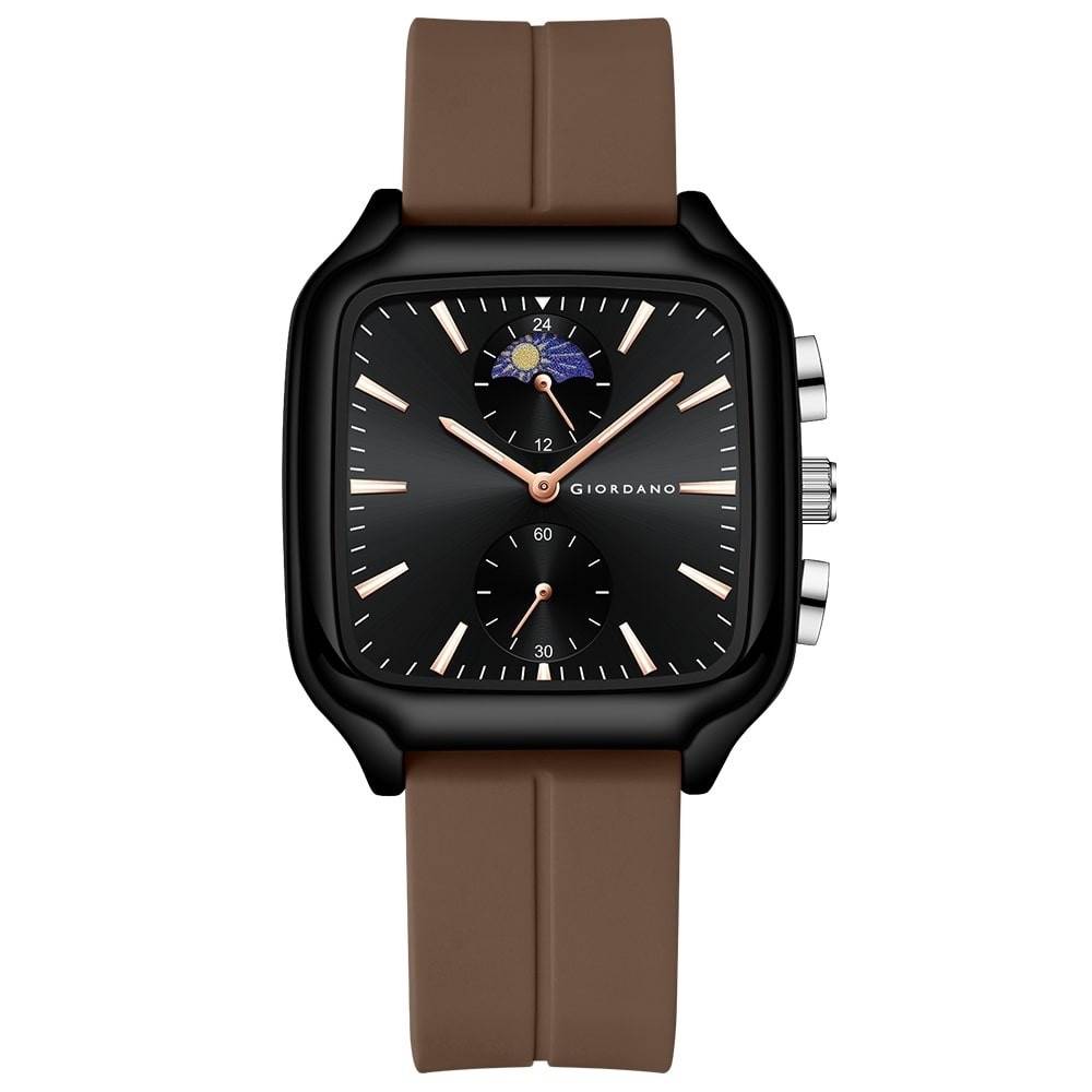 Giordano Premium Square Case Watch For Men | Moon Phase/24-Hour Indicator, Silicone Strap : GZ-50166-02