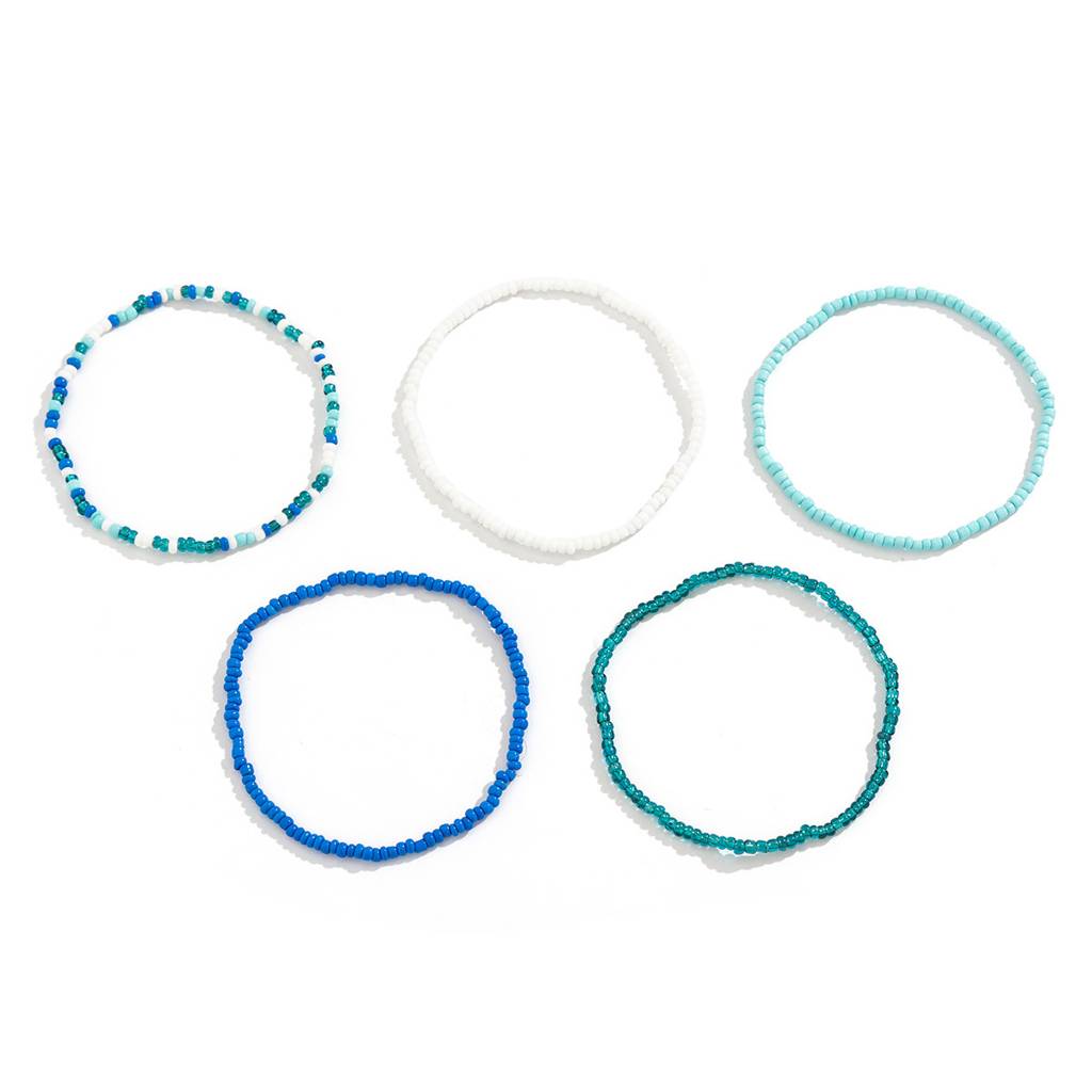 Multicolor Stretchable Bohemian Boho Elasticated Beaded Anklets : AMU0125AN894DBL