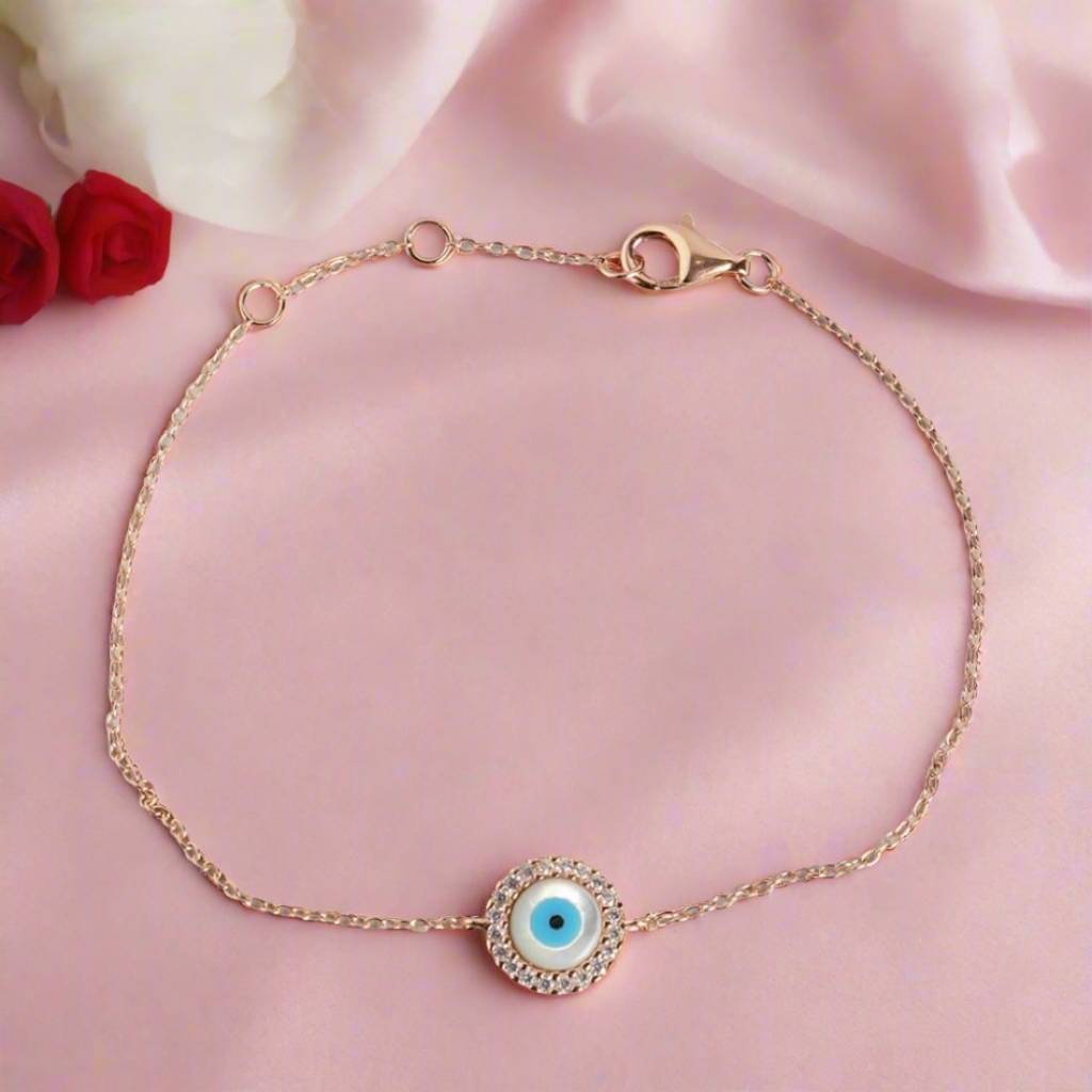 Cynthia Evil Eye Cubic Zirconia 925 Rose Gold Bracelet : BR-80088