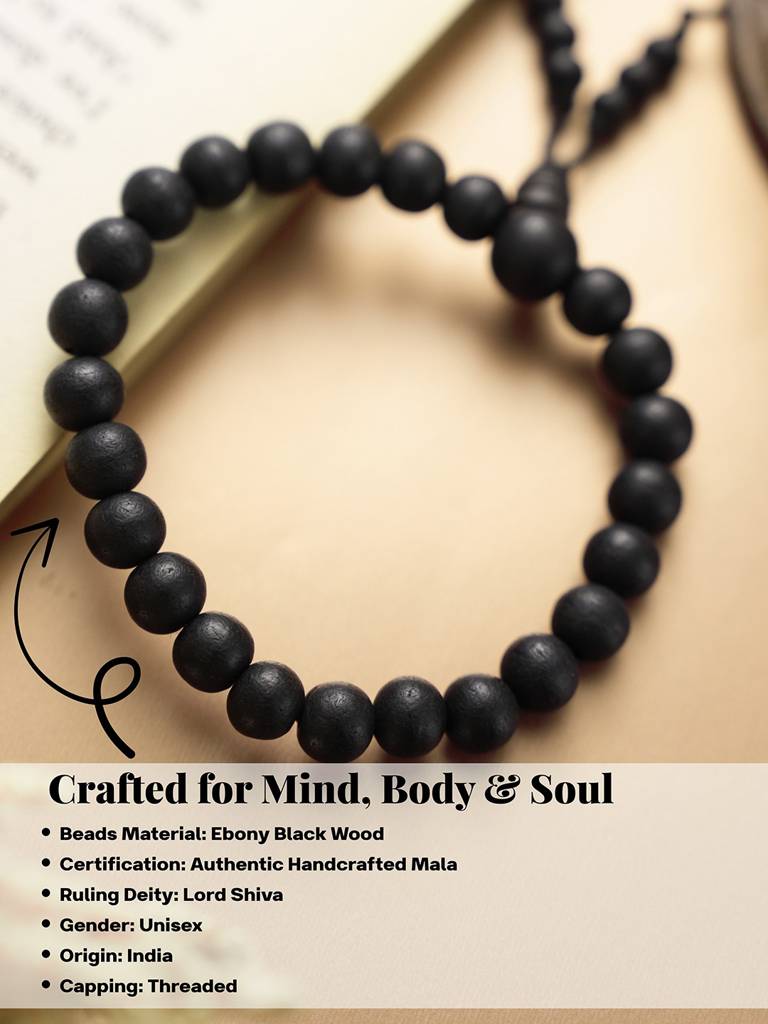 Karungali Mala Original Ebony Wood Beads With Lab Certificate Adjustable Bracelet. : STBR8227