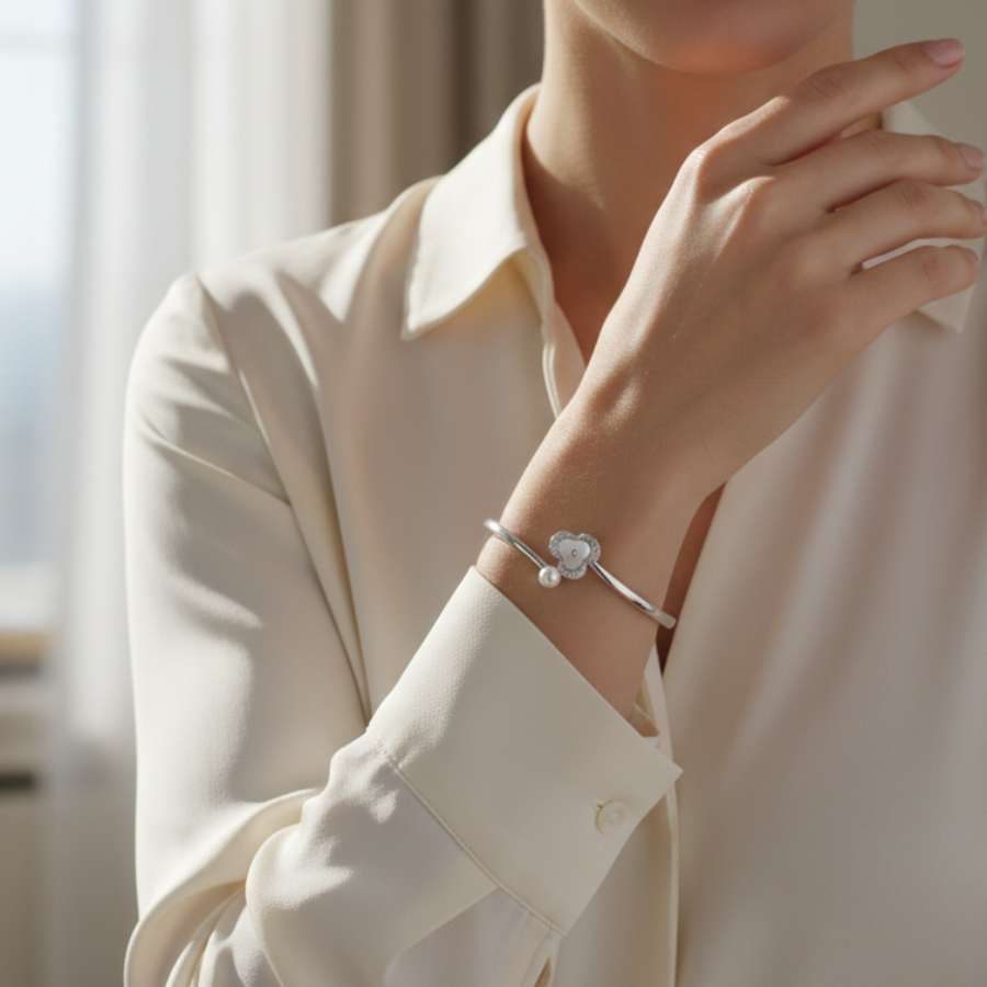 Pearl Open Bangle For Women | Elegant Open Cuff Pearl Bangle Jewellery : 7756495785