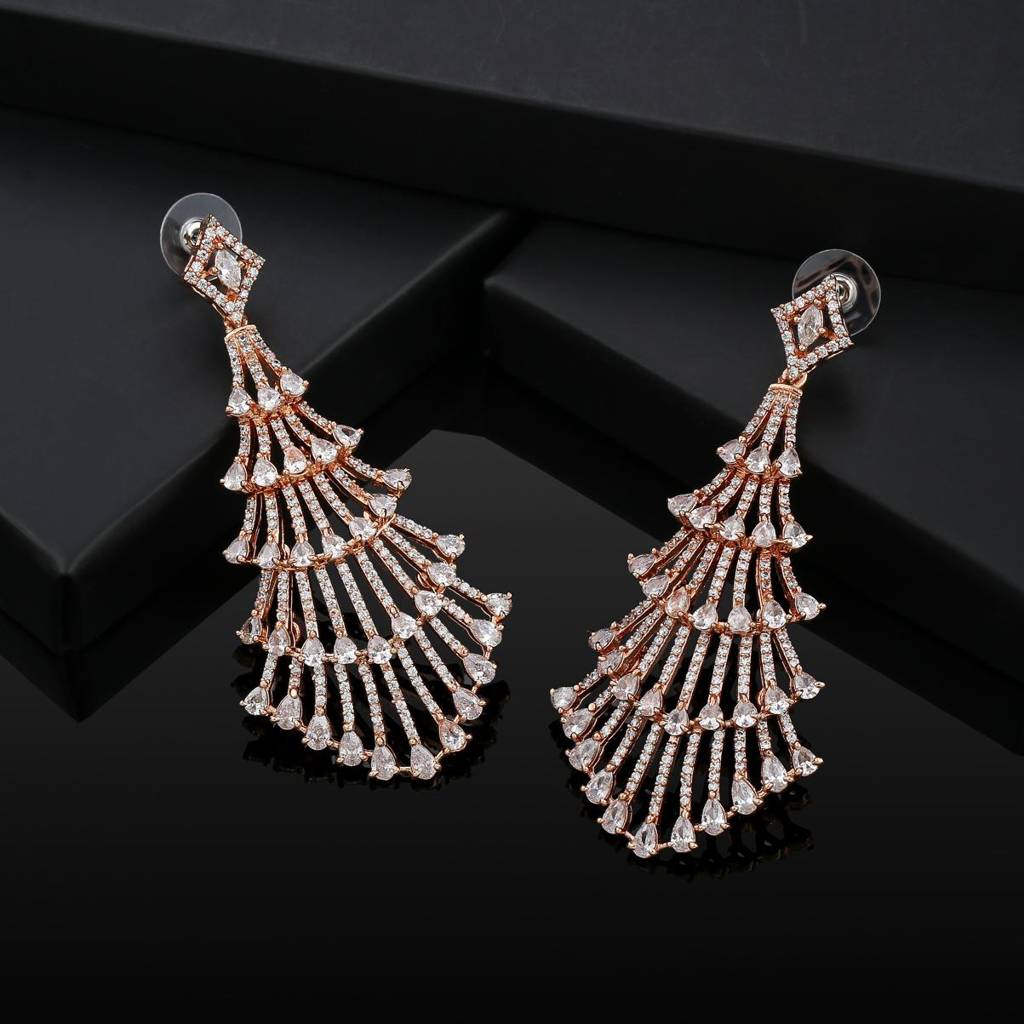 Estele Rose Gold Plated Cz Sparkling Earrings For Women
