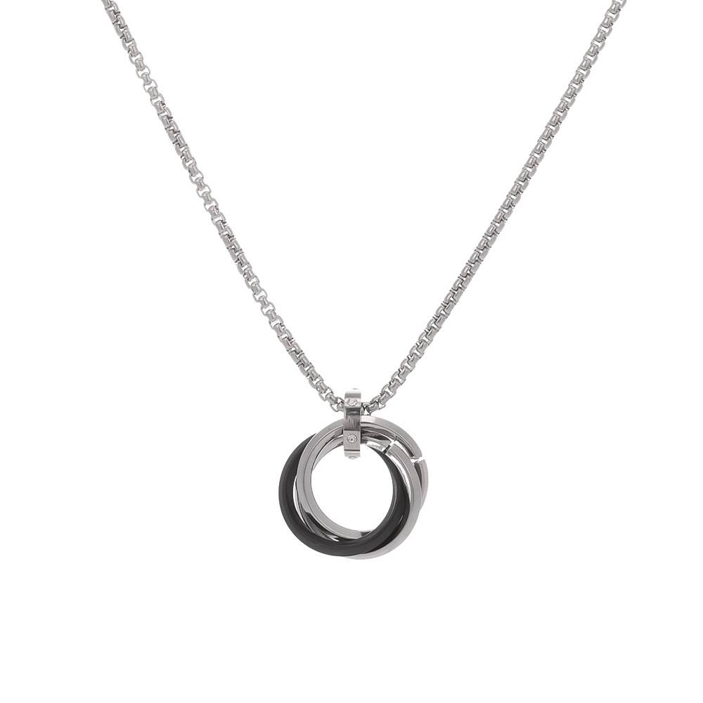 Silver Plated Stainless Steel Tri Circle Pendant Chain : ATO0624P431BK