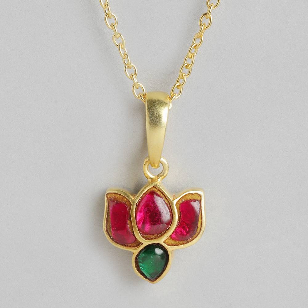 92.5 Silver Crimpson Kundan Lotus Necklace : 92.5 Silver Crimpson Kundan Lotus Necklace : U100SO006MY016