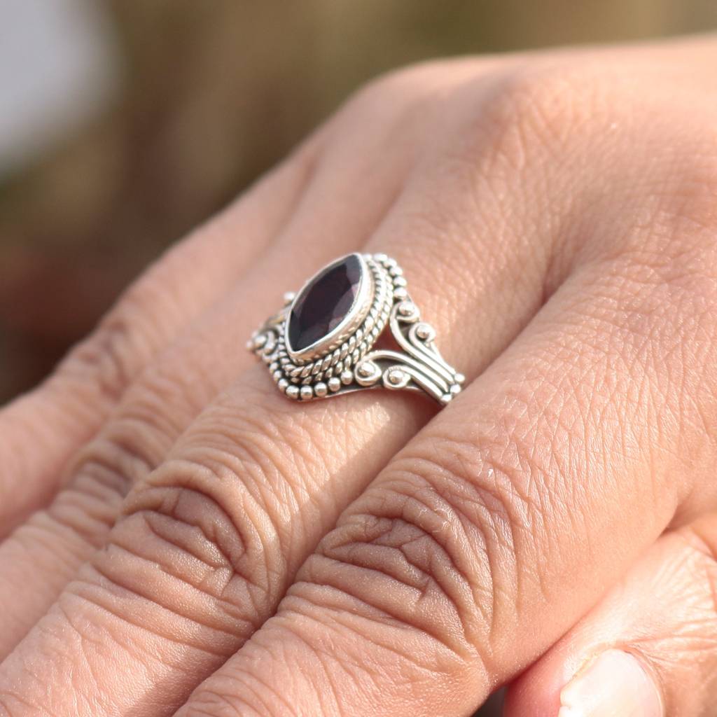 925 Sterling Silver Garnet Ring For Women - Authentic Silver Jewelry | Handcrafted Elegant Gift : FU-0747
