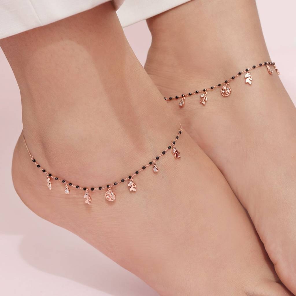 Charming 925 Sterling Silver Rose Gold Plated Anklet : ANK-60404-PAIR-RG