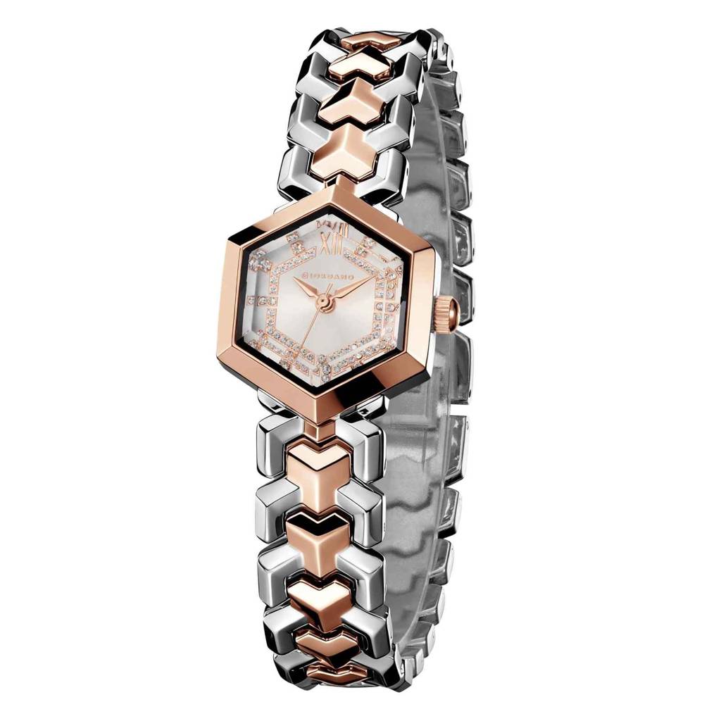 Giordano Analog Watch For Women Â Hexagon Dial With Crystal Accents, Stainless Steel Bracelet, Elegant Wristwa : GZ-60137-11