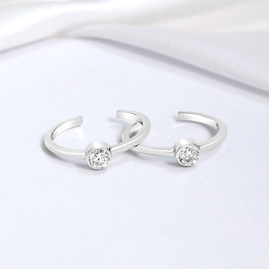 Solitaire Cut Cz Adjustable 925 Silver Rhodium Plated Toe Ring : TOE-10082-R
