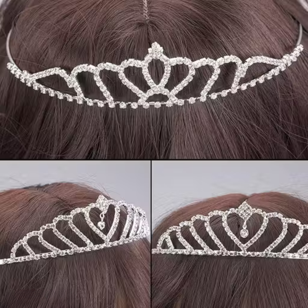 Silver Crystal Tiara For Women || Elegant Rhinestone Flower Crown Headband For Brides, Weddings, Prom & Pageants : M4SK-COMBO
