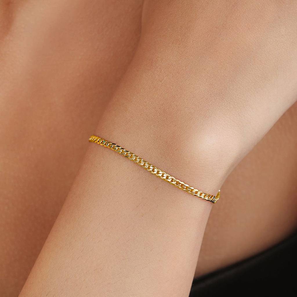 Minimalist Gold-Plated 925 Sterling Silver Women'S Curb Chain Bracelet : BR-80384-G