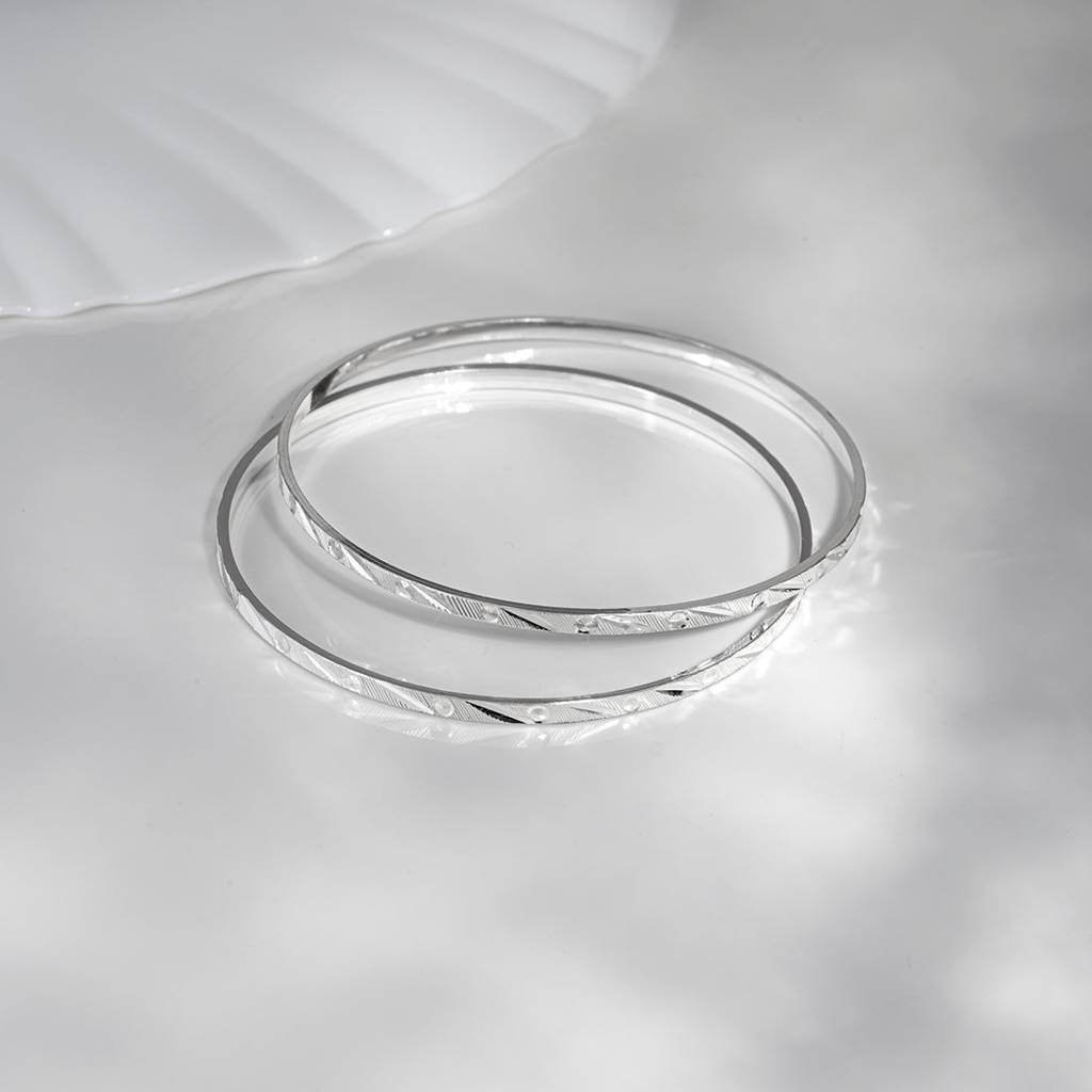 Sleek 925 Sterling Silver Bangles : BA-90003-PAIR-2-6