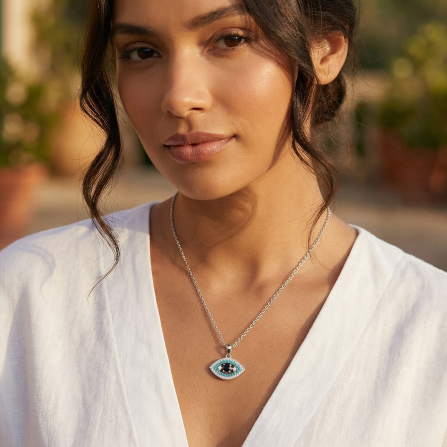 Mini Black Evil Eye Necklace For Women | Protective Minimal Evil Eye Pendant Jewellery : 6233182624