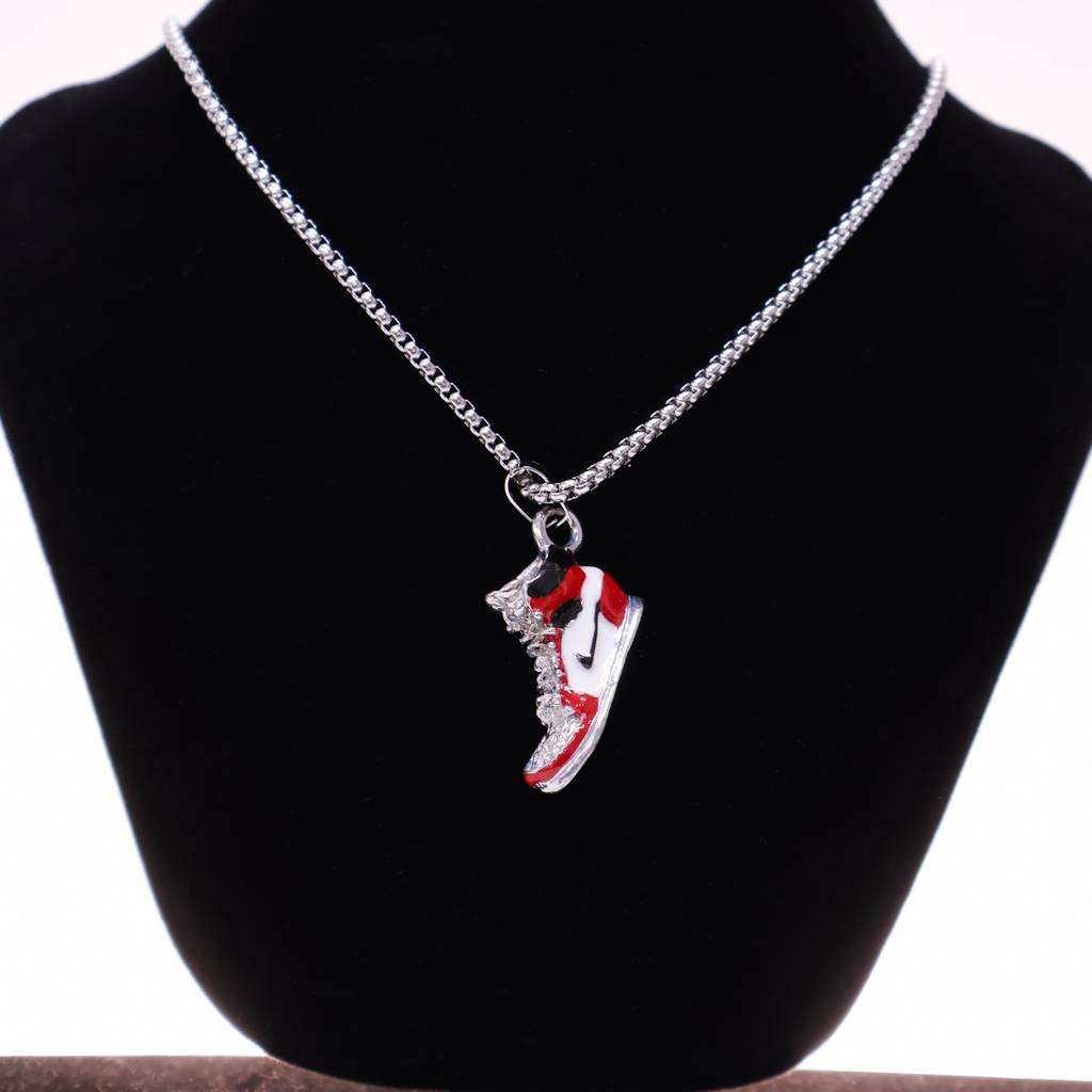 Men’S Sneaker Pendant Necklace | Stylish Shoe Charm Chain For Boys & Men | Hip Hop Streetwear Jewelry | Silver Finis : LJGN003