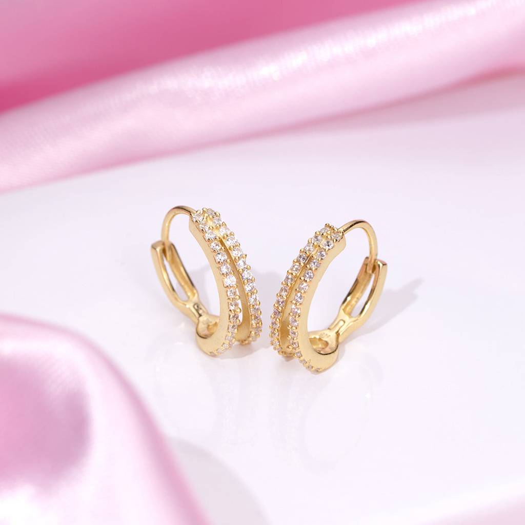Golden Loops Classic 925 Sterling Silver Hoop Earrings With Gold Plating : EAR-20414