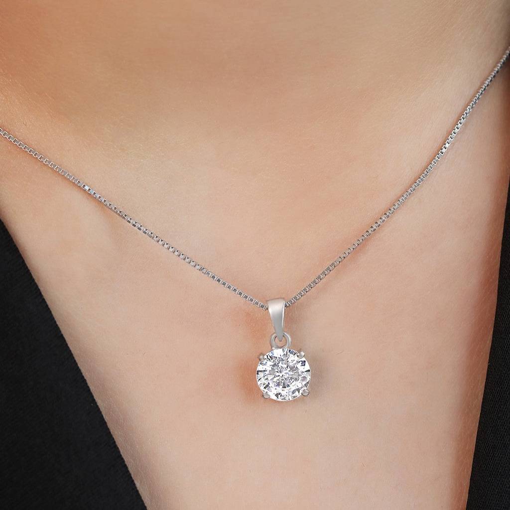 Solitaire 925 Silver Necklace Chain : PEN-30013-C