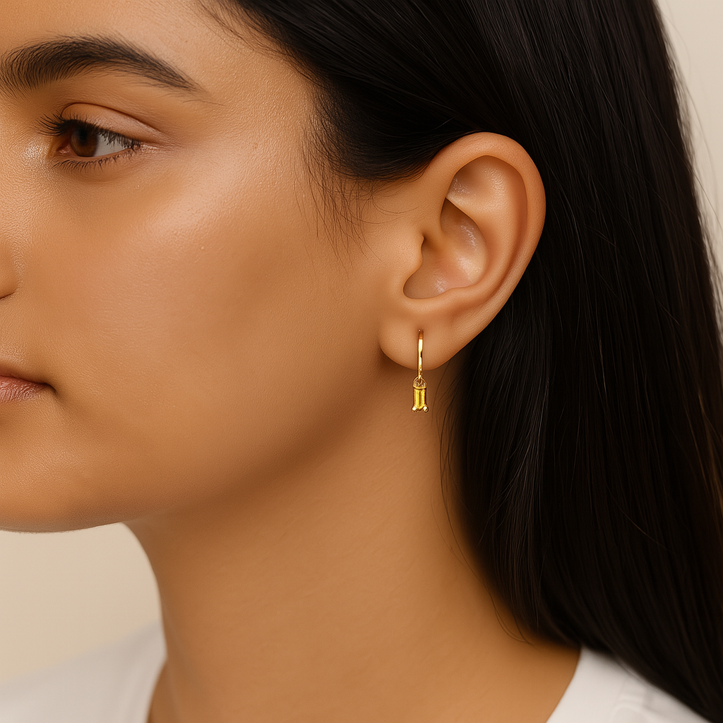 Birthstone Earrings For Women | Premium Baguette Huggies | November: Topaz : CJST201141411KP