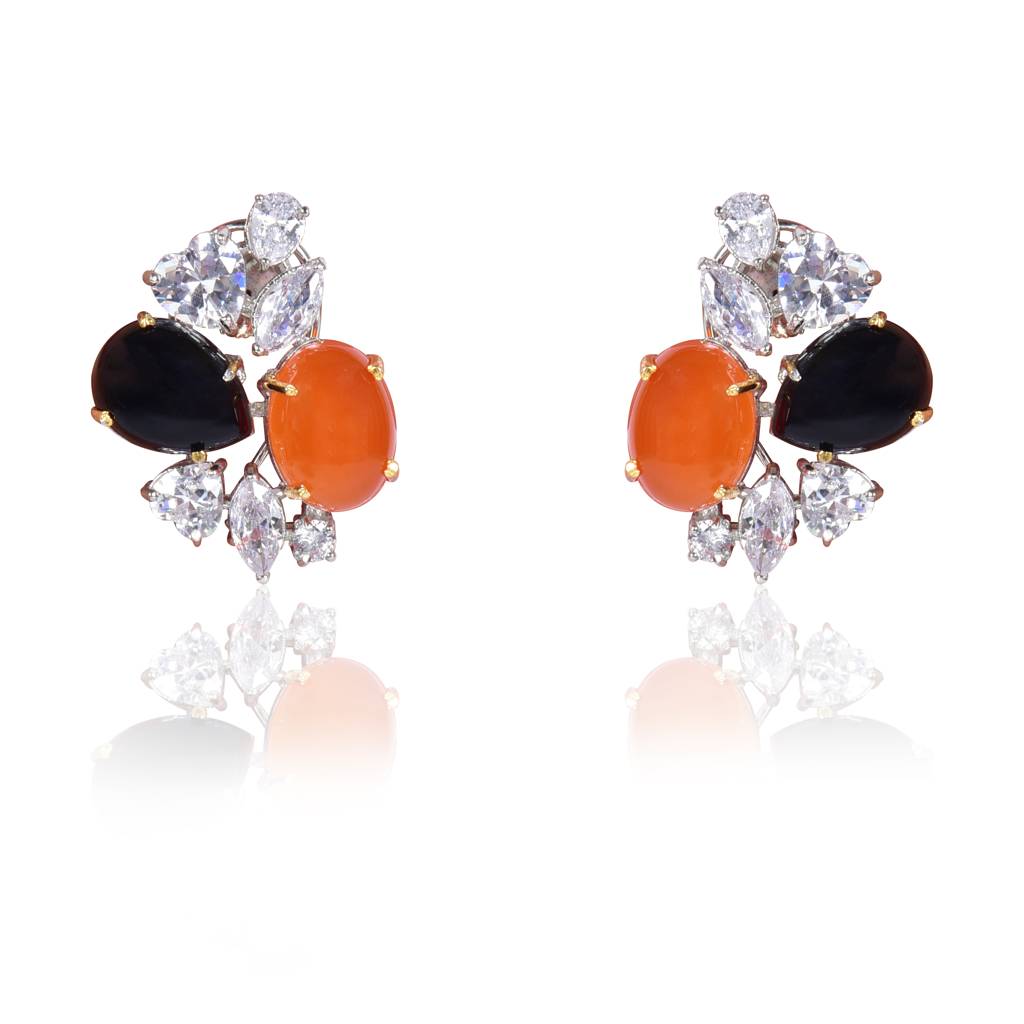 Statement Black And Red Onyx Stud Earrings : IE896