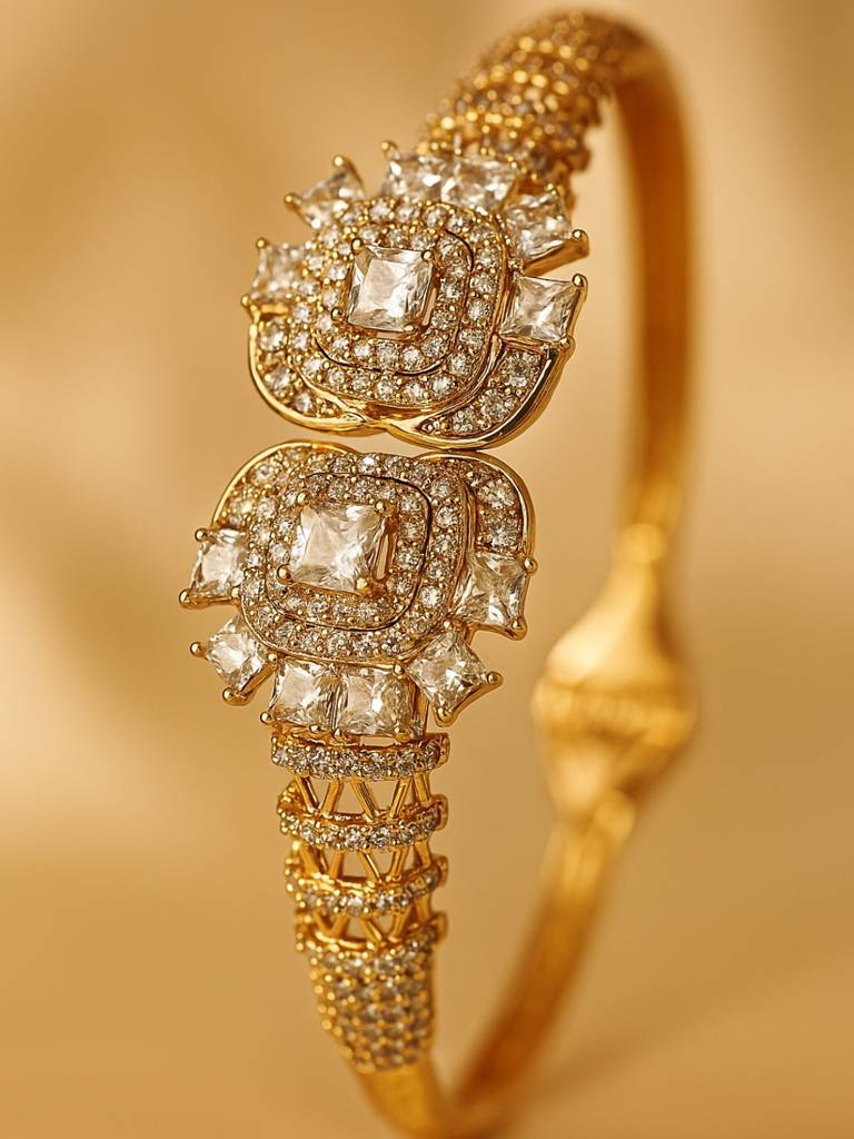 Ethnic White Stone Studded Cuff Â 18K Gold Plated, 316L Stainless Steel : S925B501EFSCW