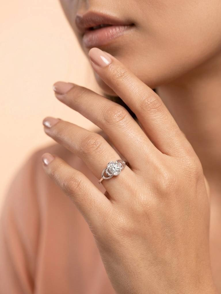 925 Pure Silver Aura Veil Solitaire Rhodium Plated Zircon Ring : LR1369