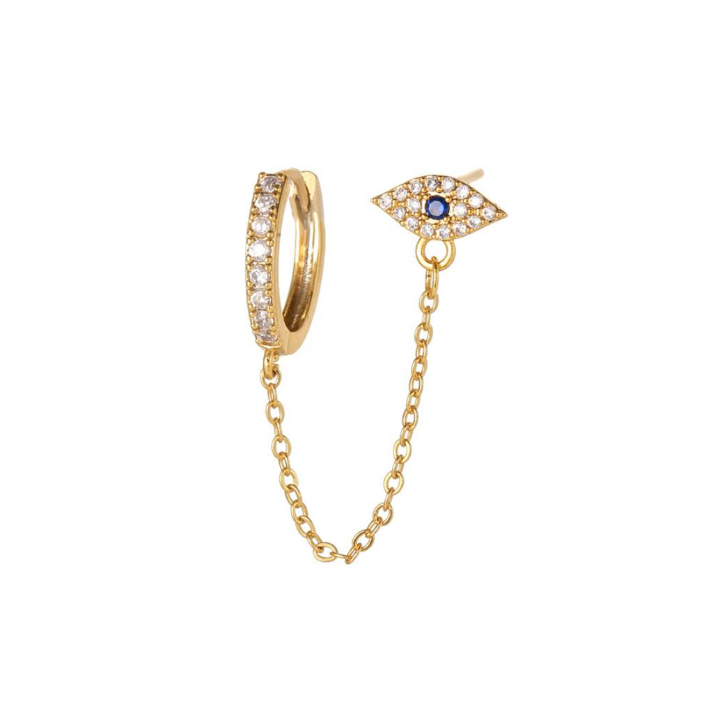 Single Pc 18K Gold Plated Waterproof, Anti-Tarnish Evil Eye Zircon Earring Chain : AWU0125E680