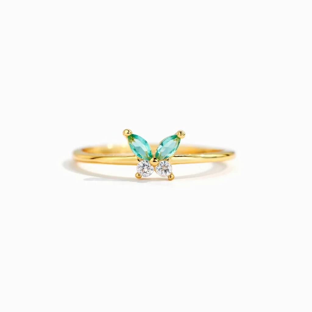 18K Gold Plated Waterproof, Anti-Tarnish Zircon Butterfly Midi Ring, Size:7 : AWU0125R142GR_6