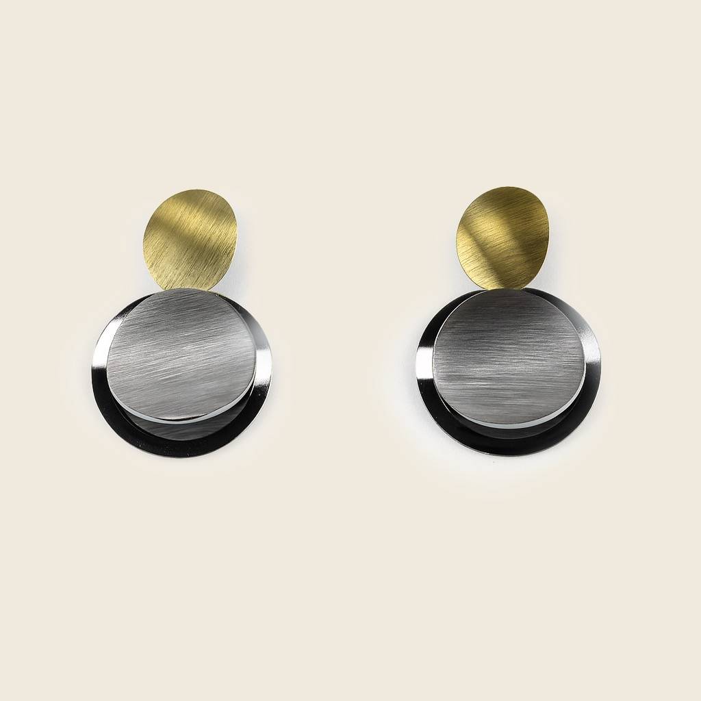 Dual Tone Modern Circle Earrings : AN-LJ-SI-0014-DE