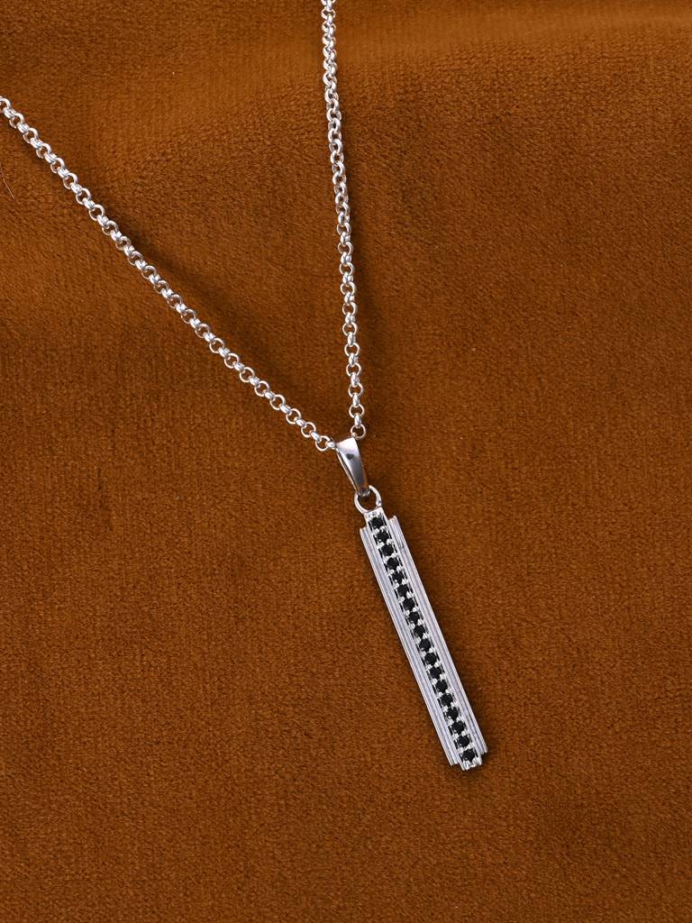 925 Silver Platinum Plated Swiss Zircon Pedro Men Pendant Necklace With Chain Gift For Men & Boys : CSMNP32